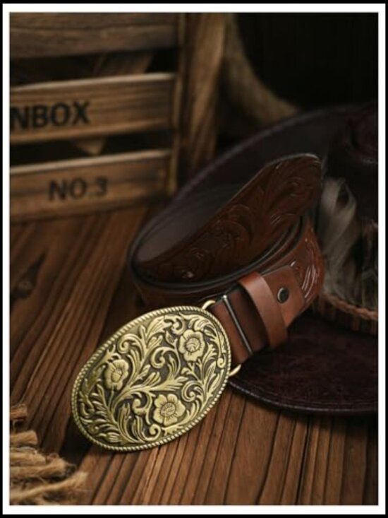 Western Cowgirl Belt Floral Embossed PU Leather Waist Belt for Jeans Pants main image 2